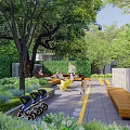 Residential Landscape Design With Lush Trees Benches and Relaxing Paved Area