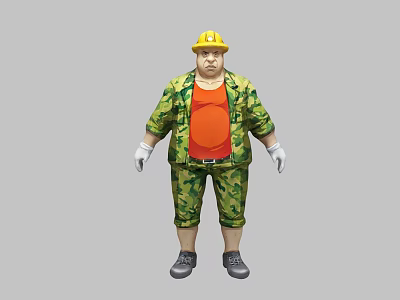 Game Movie Character Wearing Yellow Hard Hat Camouflage Outfit Orange T-Shirt White Gloves Gray Shoes 3d model