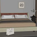 Antique Double Bedside Cabinet Lazy Sofa Background Wall 3d model