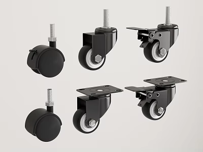 Different Types of Black Casters With Swivel And Fixed Wheel Designs 3d model