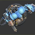 Blue Armored Robot Warrior Game Movie Character With Shield Chain Weapon And Yellow Base Details