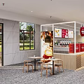 Modern Bubble Tea Shop Interior With Red Signage Counter Menu Board And Drinks Shelves