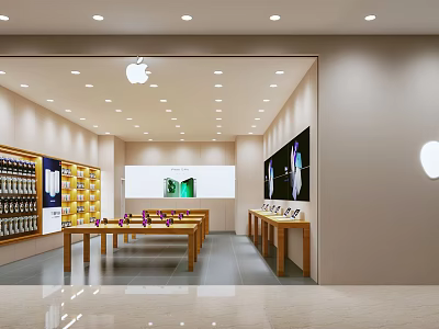 Modern Digital Store Interior with Smartphones Laptops Display Counters and Bright Lighting 3d model
