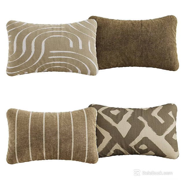 Brown Toned Decorative Pillows Featuring Wavy Lines Solid Color Vertical Stripes And Geometric Patterns 3d model