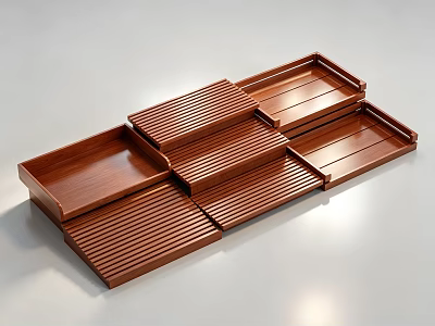 Premium Polished Tiered Solid Wood Display Shelves For Bakery Product Retail Store Showcase 3d model