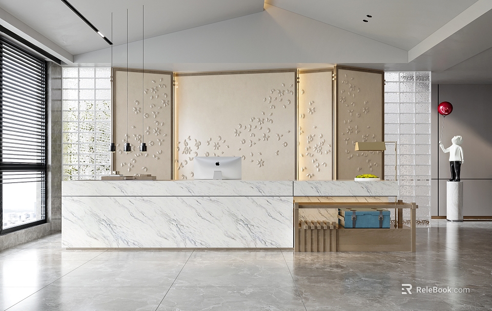 Modern Shower Sauna Interior With Marble Counter And Decorative Walls 3d model 