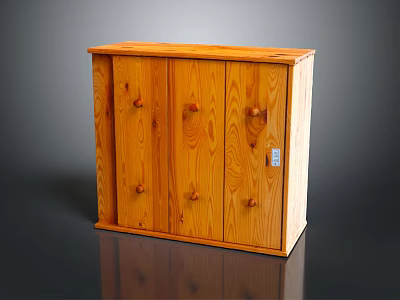 Simple Wooden Wardrobe With Three Door Design And Round Natural Wood Knobs 3d model