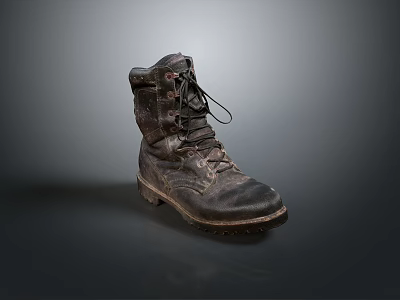 Rugged Worn Military Boots With Thick Sole And Laces For Daily Use 3d model