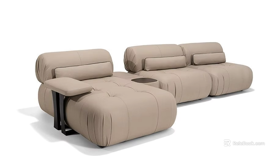 Beige Modern Modular Sectional Sofa With Comfortable Cushions And Side Table 3d model