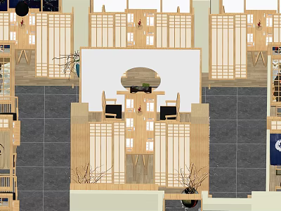 Traditional Japanese Restaurant Interior With Wooden Screens Minimalist Design And Natural Lighting 3d model