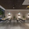 Modern Restaurant Interior With Order Counter Menu Display Screens And Brick Wall Decor