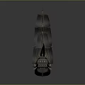 Vintage Sailing Ship With Black Sails Green Hull And Wooden Masts