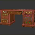 Classic Wooden Desk With Multiple Drawers And Metal Handles Design