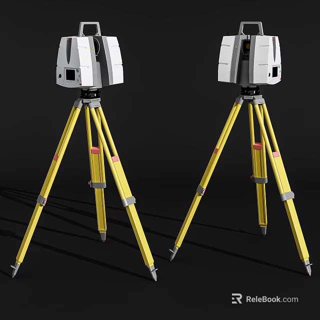 Two White Industrial Equipment Units Mounted on Yellow Tripods for Industrial Use 3d model 