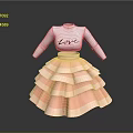 Cute White Long Sleeve Dress With Love Print And Pink Tiered Ruffle Skirt