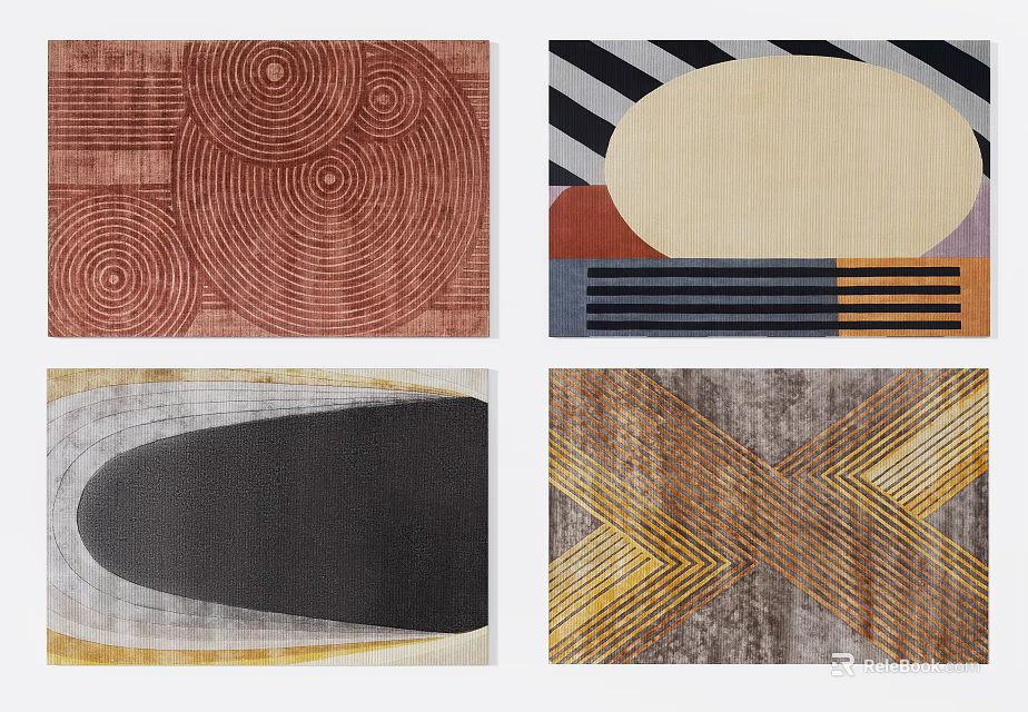 Square Rugs Featuring Geometric Patterns Circular Motifs Striped And Cross Designs 3d model