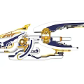 Futuristic Warship With Blue White Gold Mechanical Structure And Aerodynamic Design