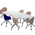 Pink and Blue Office Chairs with Wheels Around White Office Table 3d model