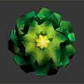Green Cactus Plant With Blue Spots Yellow Top And Shiny Surface On Dark Background