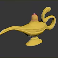 Golden Aladdin Magic Lamp With Decorative Carvings Shiny Surface On Black Background