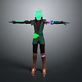 Futuristic Robot Character With Green Glowing Head And Mechanical Outfit