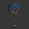 3D Rendered Hot Air Balloon With Woven Net Structure And Wooden Basket
