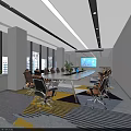 Modern Conference Room With Long Table Multiple Chairs Large Screen And Natural Light 3d model