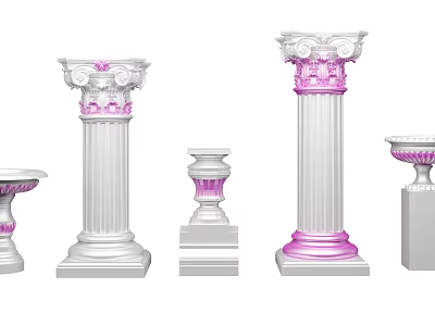 Ornate Roman Columns Featuring White Body And Pink Decorative Details 3d model