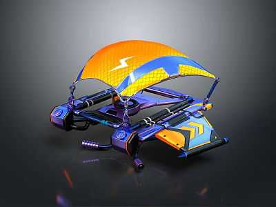 Futuristic Tech Device With Orange Blue Umbrella Canopy And Mechanical Frame 3d model
