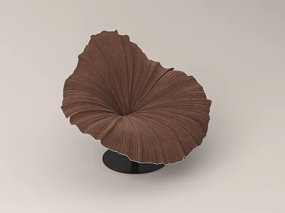 Brown Leaf Shaped Leisure Chair With Pleated Details On Black Circular Base 3d model