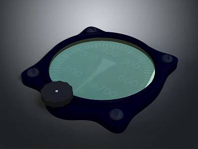 Round Pressure Gauge With Blue Casing Scale Markings Adjustment Knob And Transparent Cover 3d model