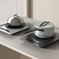 Kitchen Electric Cooktops with Covered Pots on Light Countertop and Window Blinds
