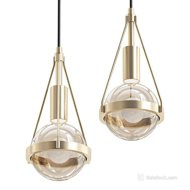 Pair of Modern Chandeliers Featuring Metal Frame and Transparent Glass Globe Shades 3d model 