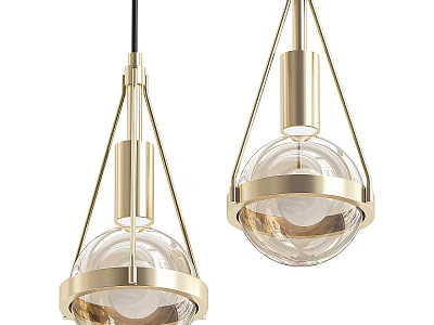 Pair of Modern Chandeliers Featuring Metal Frame and Transparent Glass Globe Shades 3d model