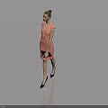 Stylish woman in pink dress holding black clutch and wearing high heels