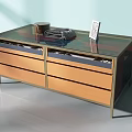 Modern Chest of Drawers With Wooden Drawers Metal Frame Glass Top and Mug Photo Frame
