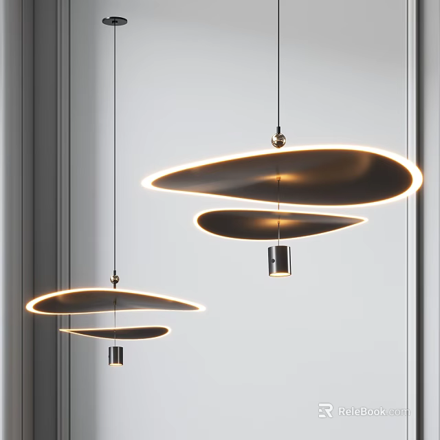 Modern Hanging Chandeliers With Irregular Flake Shaped Design And Soft Lighting Glow 3d model