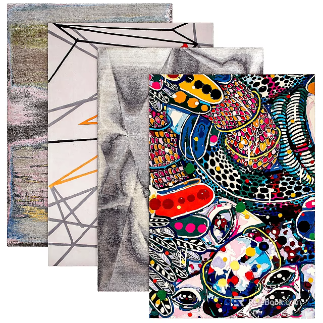 Colorful Square Rugs With Abstract Art Patterns And Geometric Designs For Home Decor 3d model 