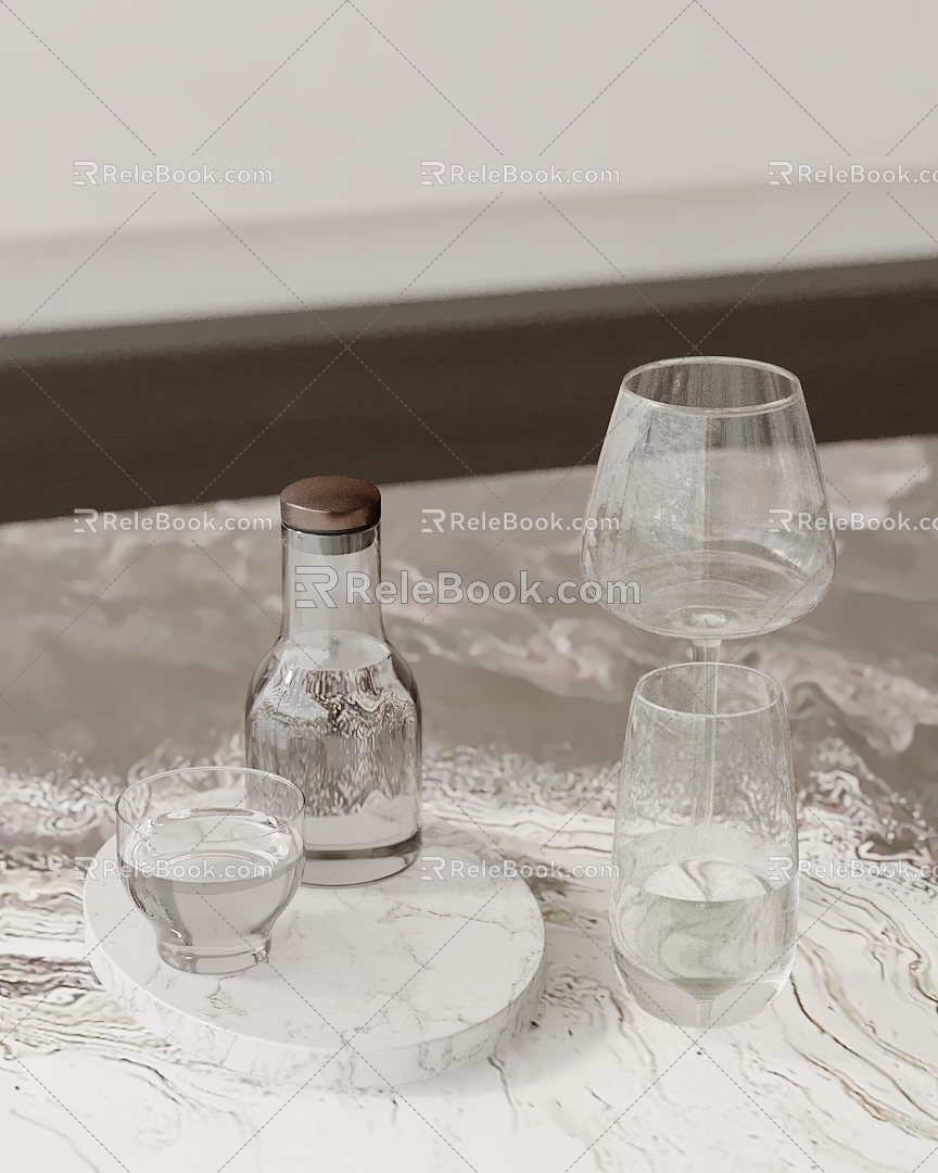 Ornaments combination glass wine bottle kitchen utensils tray 3d model