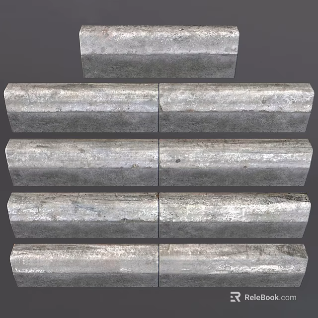 Road Infrastructure Gray Concrete Curb Stones Stacked In Multiple Rows For Urban Construction 3d model 