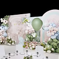 Spring Wedding Decor With Pastel Backdrop Balloon Arch And Rabbit Elements 3d model
