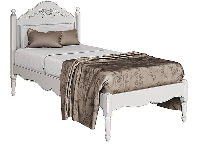 French Style Simple Single Bed Single Bed Simple Single Bedroom Bed Pillow 3d model
