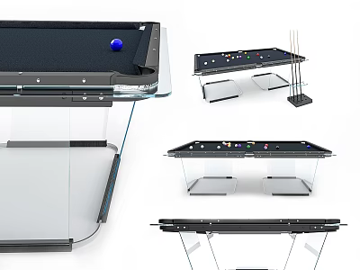 Modern Black Glass Entertainment Billiard Table Design With Sleek Surface And Metal Legs 3d model