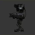 3D Model Mechanical Mech Character With Gray Armor And Red Eyes