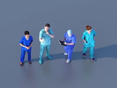 Group of Medical Staff in Scrubs Collaborating With Digital Tablet and Clipboard 3d model