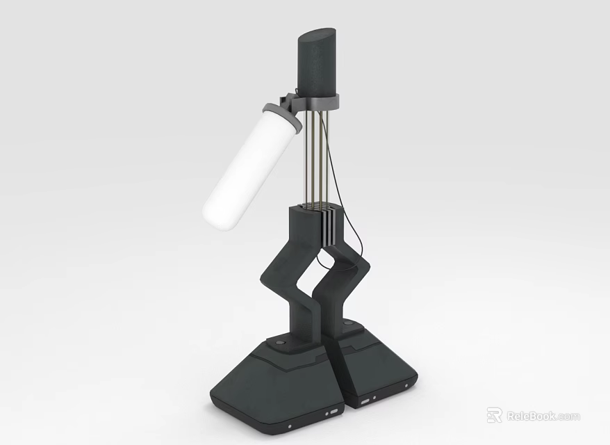 Modern Table Lamp Featuring Black Base White Cylindrical Lampshade And Metal Support Structure 3d model 