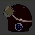 Weapon Helmet With Goggles Brown Leather And Circular Side Detail For Tactical Use