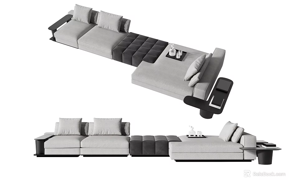 Modern Sectional Sofa With Modular Design Neutral Upholstery And Decorative Pillows 3d model