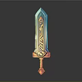 Fantasy Decorative Sword With Turquoise Blade Orange Ornate Hilt And Intricate Patterns
