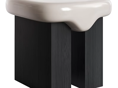 Modern Stool With White Curved Seat And Dark Wooden Legs Design 3d model